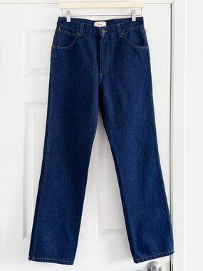The Row Dark Indigo Straight Leg Jeans, size 4